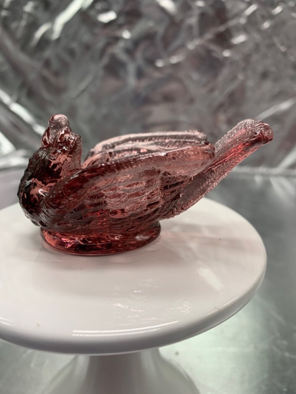 Vintage Degenhart Purple Glass Salt Cellar Swan Figurine Dish